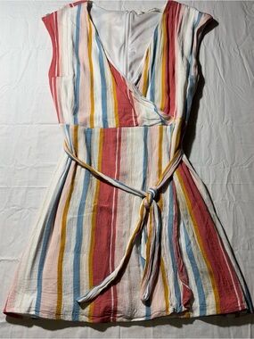 The Impeccable Pig Striped Mini Dress in Red, Blue, Yellow & Cream